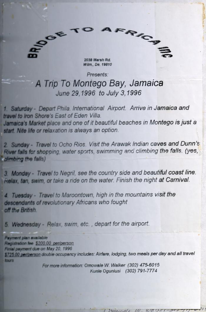 Schedule for a trip to Montego Bay, Jamaica