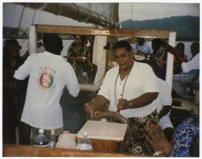 Mary Grinnell steering boat