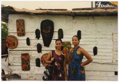 Two women outside building