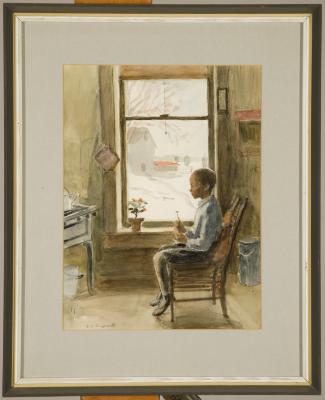 Archie Clayton's son in kitchen by Emma Hess Ingersoll (1878-1941)