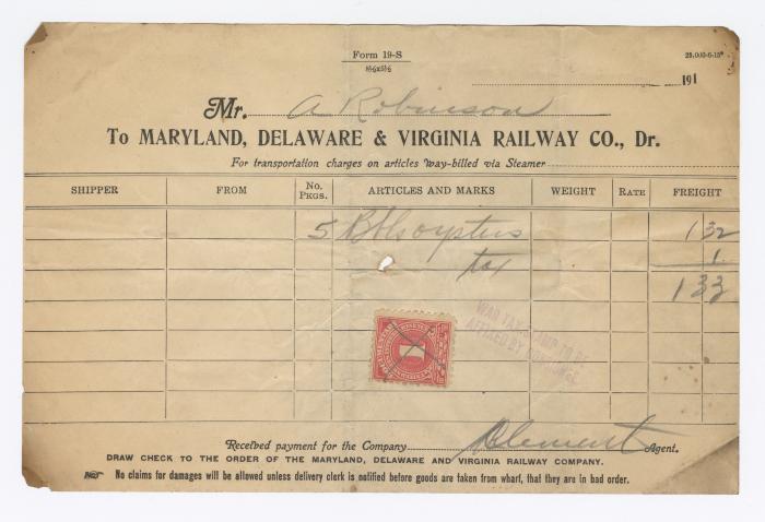 Abraham Robinson shipping bill, 1915 November 9