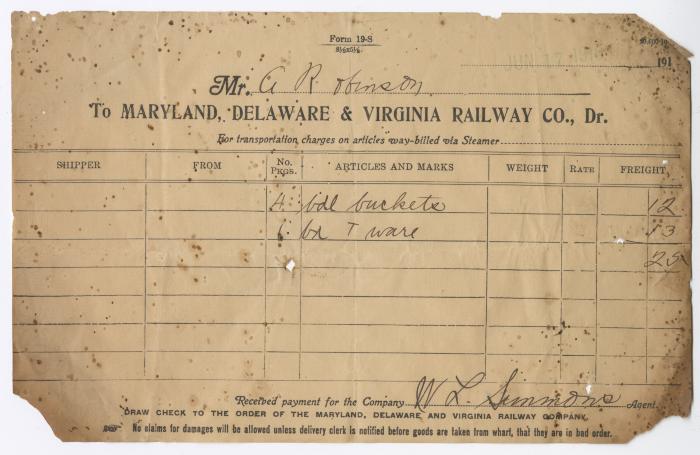 Abraham Robinson shipping bill, 1916 June 17