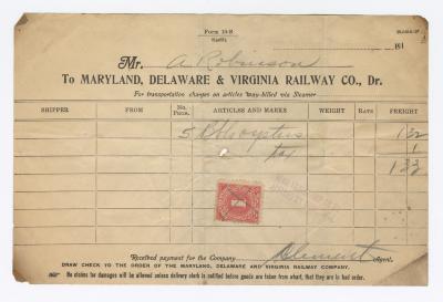 Abraham Robinson shipping bill, 1915 November 9