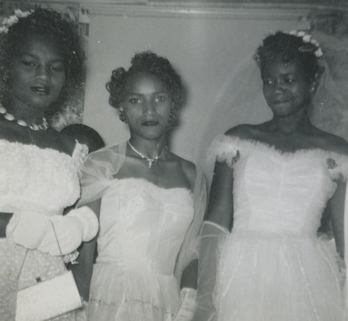 Shirley Cann Hamilton and members of her wedding party Florence Freeman Briscoe and Blondine Cann