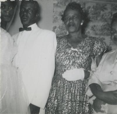 Shirley C. Hamilton and Melvin J. Hamilton on their wedding day with their mothers