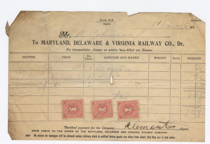Abraham Robinson shipping bill, circa 1915 November 