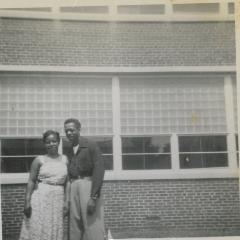 Helen Cann in front of Garnet High school 