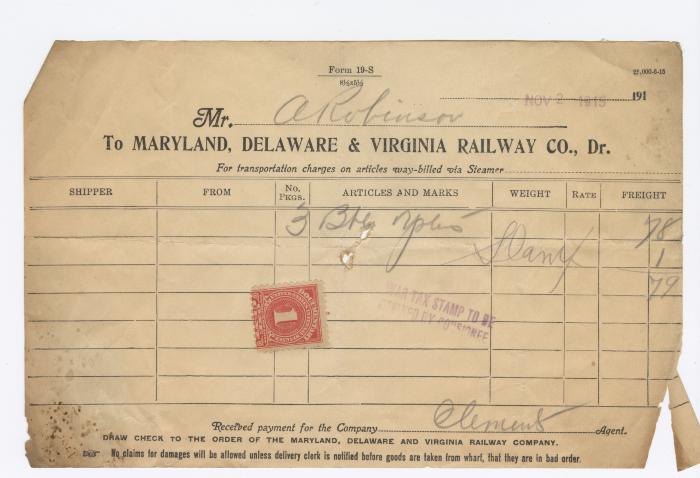 Abraham Robinson shipping bill, 1915 November 2