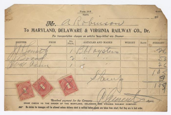 Abraham Robinson shipping bill, 1915