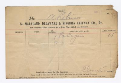 Abraham Robinson shipping bill, November 12 1914