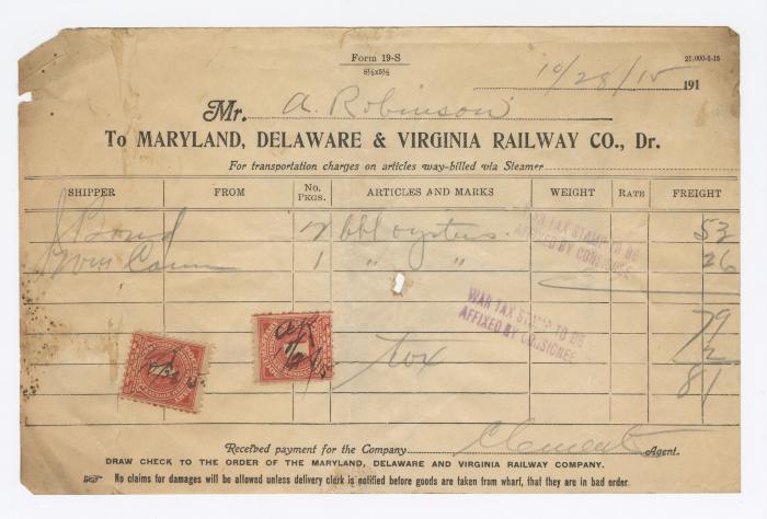 Abraham Robinson shipping bill, 1915 October 28