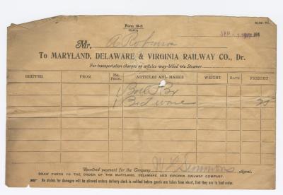 Abraham Robinson shipping bill, 1917 September 1