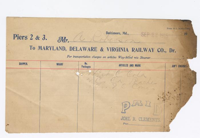 Abraham Robinson shipping bill, 1915 September 22
