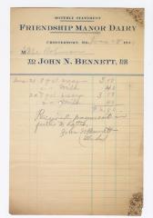 Friendship Manor Dairy monthly statement, 1914 December 28