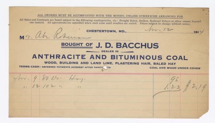 Bacchus Coal statement, 1914 April 12