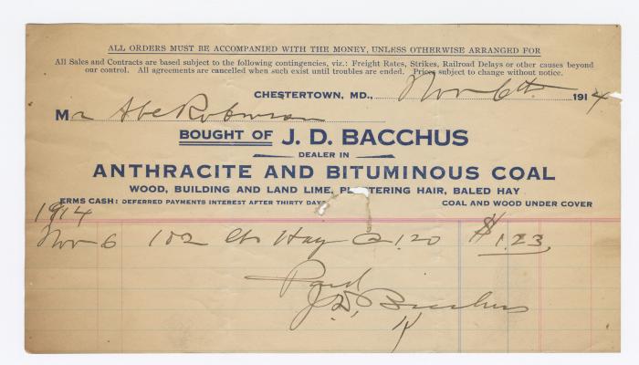 Bacchus Coal statement, 1914 November 6