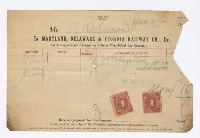 Abraham Robinson shipping bill, circa 1910 January 21
