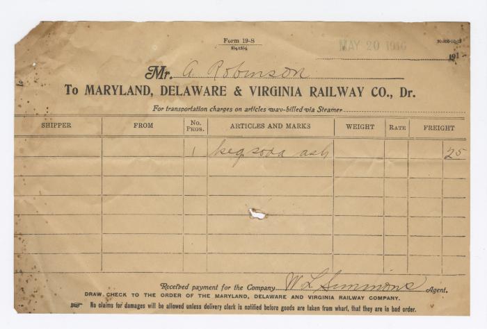 Abraham Robinson shipping bill, 1916 May 20