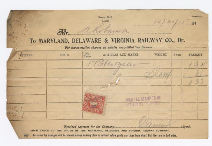 Abraham Robinson shipping bill, 1915 October 20