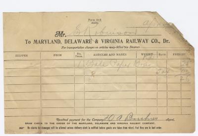 Abraham Robinson shipping bill, circa 1910 April 4