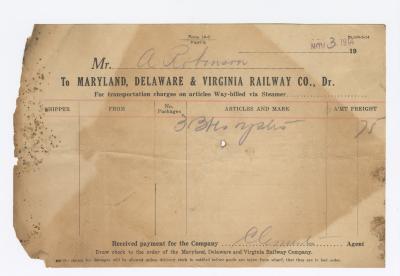 Abraham Robinson shipping bill, 1914 November 3