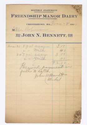 Friendship Manor Dairy monthly statement, 1914 December 28