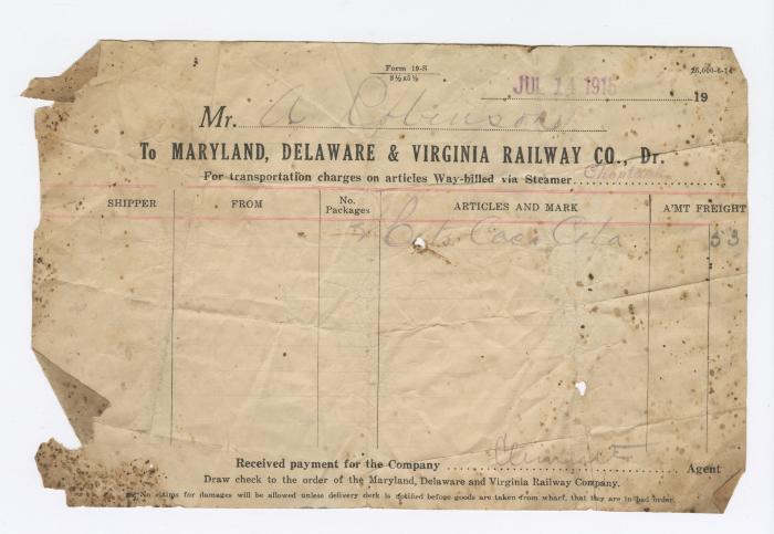 Abraham Robinson shipping bill, 1915 July 14