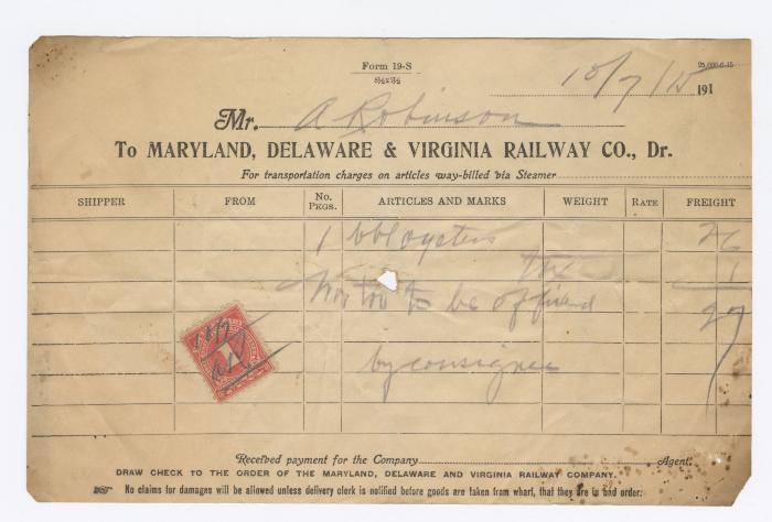 Abraham Robinson shipping bill, 1915 October 7 