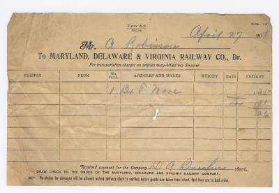 Abraham Robinson shipping bill, 1918 April 27