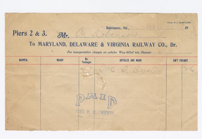 Abraham Robinson shipping bill, 1915 September 22 
