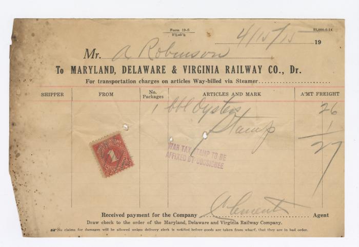 Abraham Robinson shipping bill, 1915 April 15