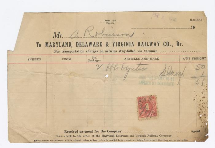 Abraham Robinson shipping bill, 1915 February 2