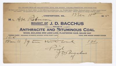 Bacchus Coal statement, 1915 March 10