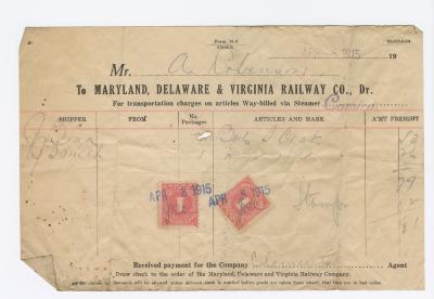 Abraham Robinson shipping bill, 1915 April 8