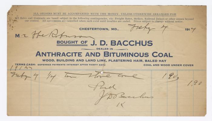 Bacchus Coal statement, 1914 January 4