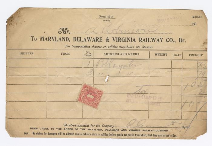 Abraham Robinson shipping bill, 1915 November 23