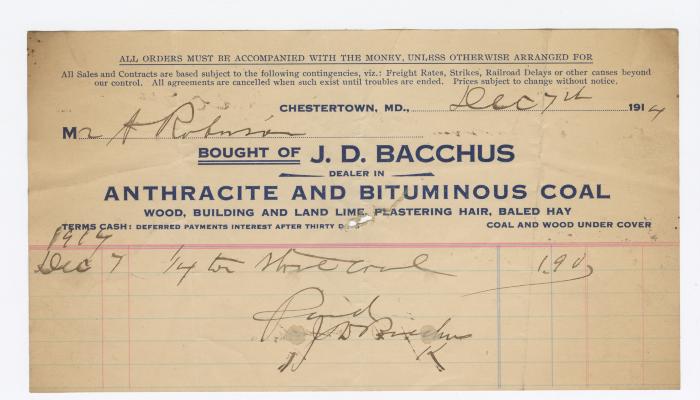 Bacchus Coal statement, 1914 December 7