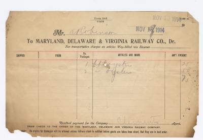 Abraham Robinson shipping bill, 1914 November 19