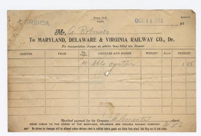 Abraham Robinson shipping bill, 1915 October 14