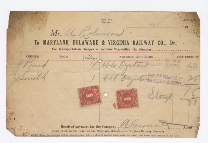 Abraham Robinson shipping bill, 1915 January 26