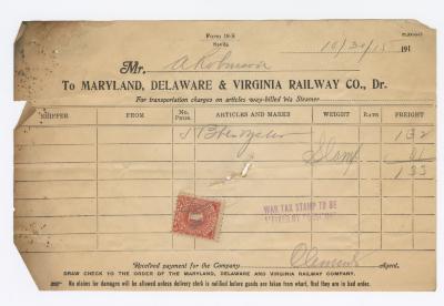 Abraham Robinson shipping bill, 1915 October 20