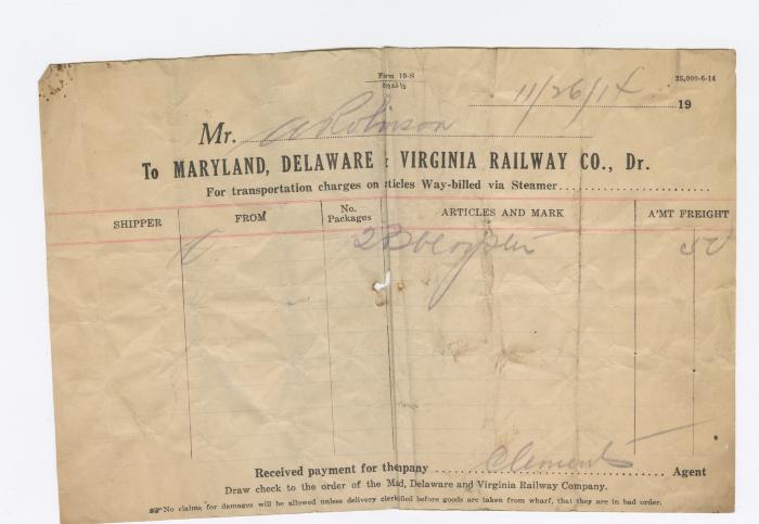 Abraham Robinson shipping bill, 1914 November 26
