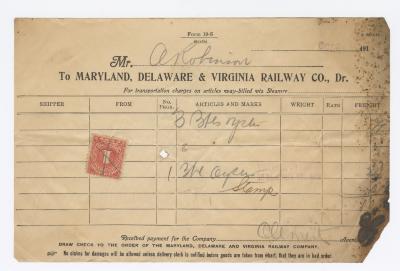 Abraham Robinson shipping bill, circa 1910 October 2
