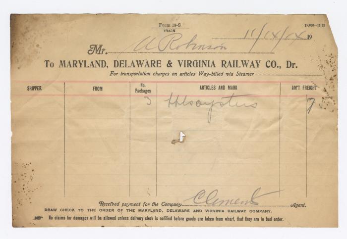 Abraham Robinson shipping bill, 1914 November 14