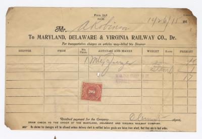 Abraham Robinson shipping bill, 1915 October 26