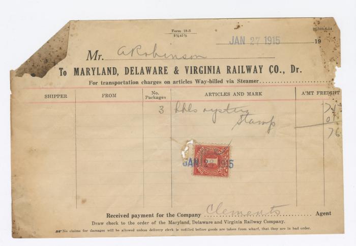 Abraham Robinson shipping bill, 1915 January 27
