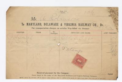 Abraham Robinson shipping bill, circa 1910 October 6