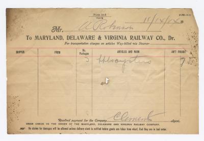 Abraham Robinson shipping bill, 1914 November 14