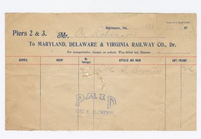 Abraham Robinson shipping bill, 1915 September 22 