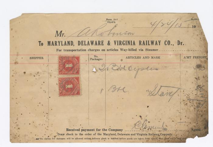 Abraham Robinson shipping bill, 1915 April 24
